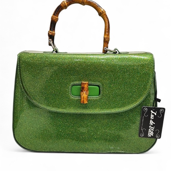 Lux de Ville Handbags - ✨💚💚✨ Lux de Ville Green Sparkle Shoulder Bag with Bamboo Accent